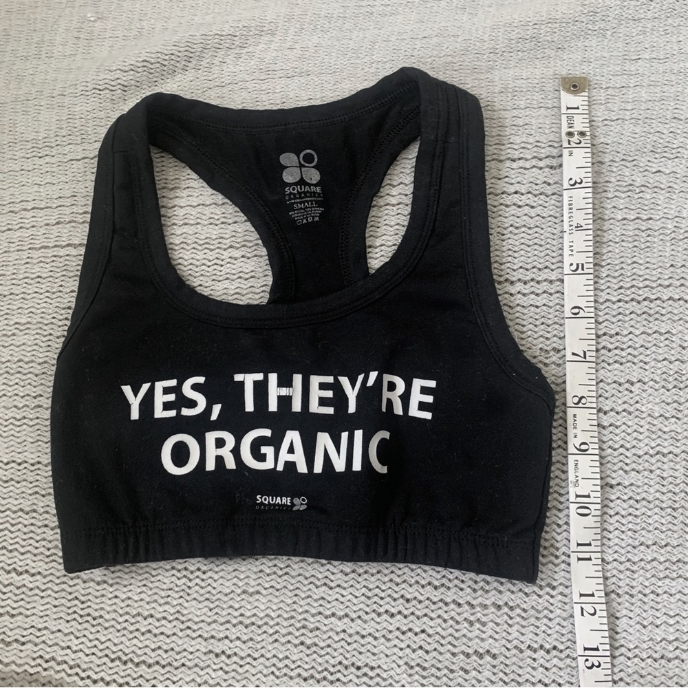 “Yes, They’re Organic” Black Graphic Sports Bra - Picture 7 of 10